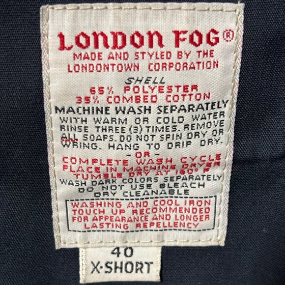 London Fog VTG men's navy trench over coat removable faux fur liner sz 40 XShort - Picture 2 of 15